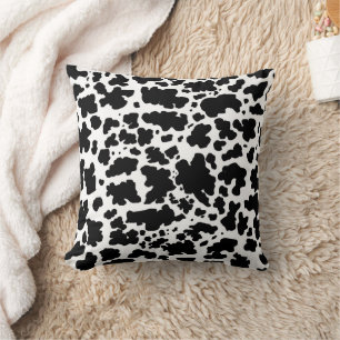 Modern Black Cow Skin Texture Animal Print Cushion