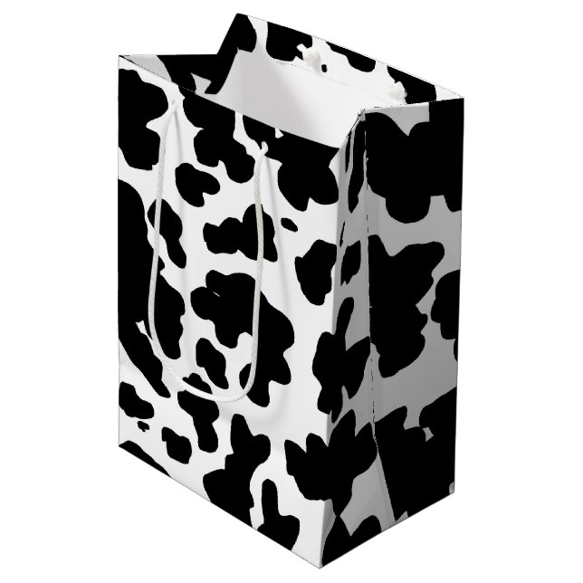 Modern Black Cow Skin Texture Animal Print  Medium Gift Bag (Front Angled)