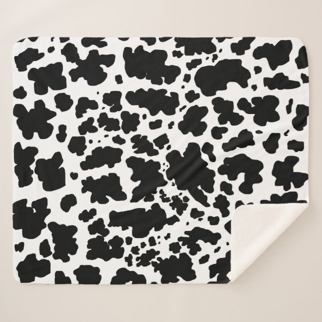 Modern Black Cow Skin Texture Animal Print Sherpa Blanket (Front (Horizontal))