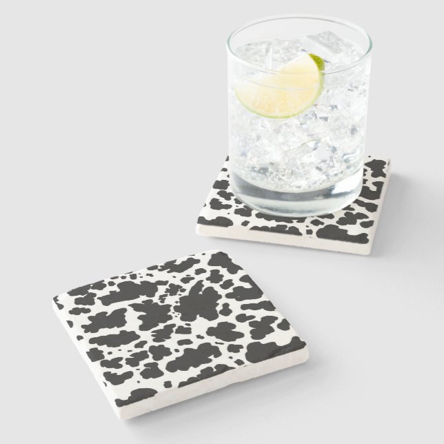 Modern Black Cow Spots Print Cowboy Farmer Stone Coaster (Side)