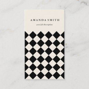 Modern Black Cream Diagonal Chequered Business Card