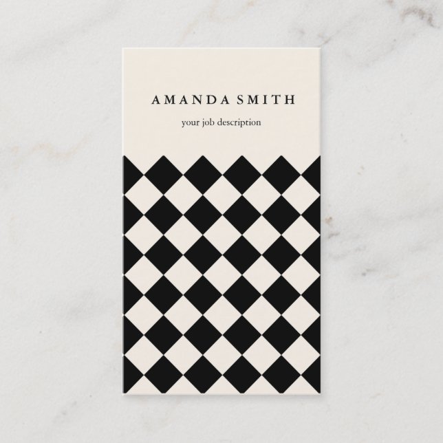 Modern Black Cream Diagonal Chequered  Business Card (Front)