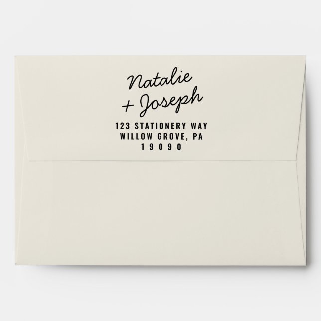 Modern Black Cream Retro Bright Whimsical Wedding Envelope (Back (Top Flap))