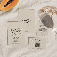 Modern Black Cream Retro Whimsical Script Wedding