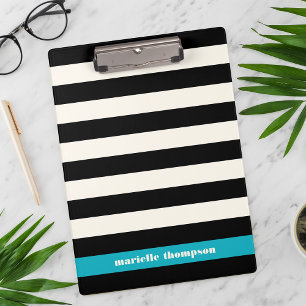 Modern Black, Cream & Turquoise Stripe Clipboard