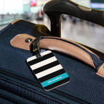 Modern Black, Cream & Turquoise Stripe Luggage Tag<br><div class="desc">Chic luggage tag features wide black and cream stripes with a summery turquoise aqua colorblock accent. Customise the back with your name and contact details.</div>