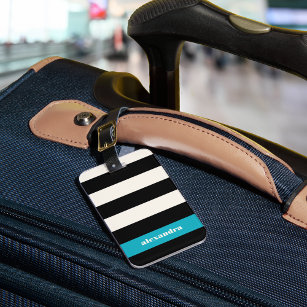 Modern Black, Cream & Turquoise Stripe Luggage Tag
