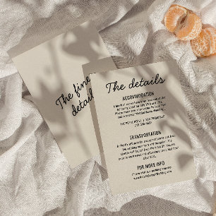 Modern Black Cream Whimsical Retro Wedding Details Enclosure Card