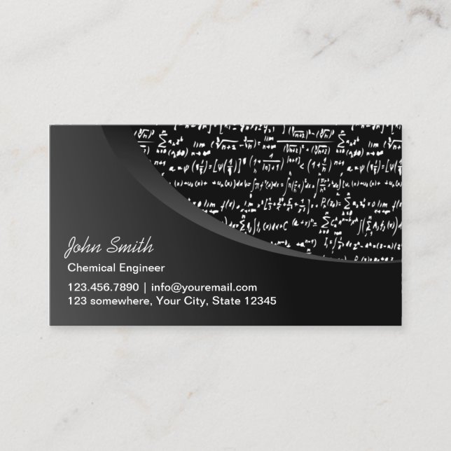 Modern Black Curve Chemical Engineer Business Card (Front)