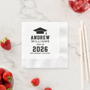Modern Black Custom 2025 Graduation Party Napkin