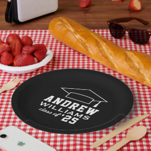 Modern Black Custom Graduation Party Paper Plate