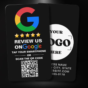 Modern Black Custom Logo and QR Code Google Review Business Card
