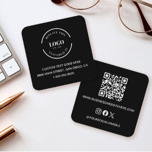 Modern Black Custom Logo Business Card QR code