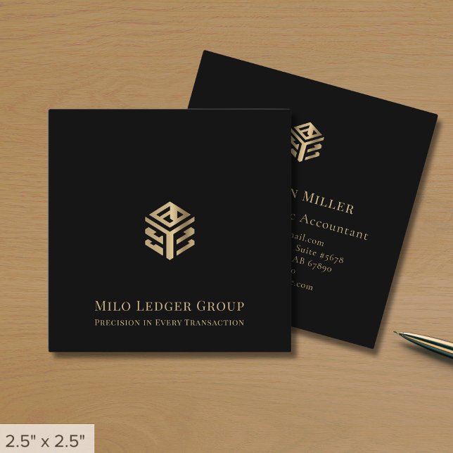 Modern Black Custom Logo Square Business Card (Creator Uploaded)