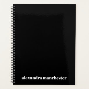 Modern black custom name last name minimalist planner
