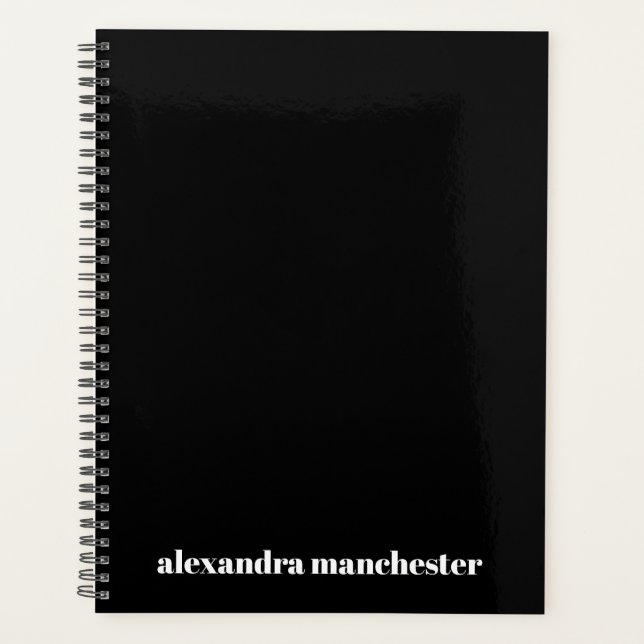 Modern black custom name last name minimalist planner (Front)