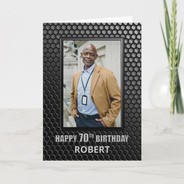 Modern Black Custom Photo 70th Birthday Card (Front)