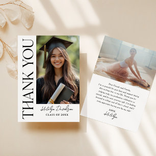 Modern Black Custom Photo Graduation Thank You Card