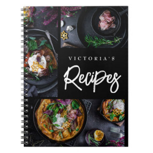 Modern Black Custom Photo Recipe Notebook
