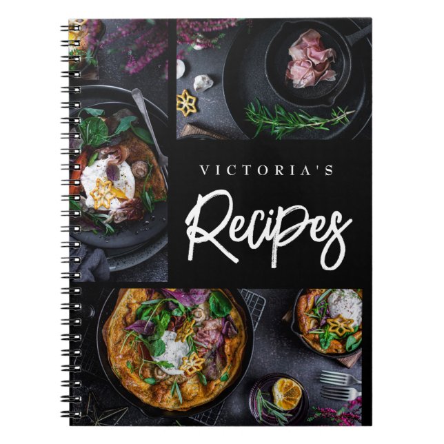 Modern Black Custom Photo Recipe Notebook (Front)