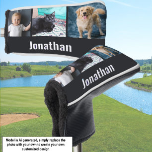 Modern Black Custom Photo Template and Name Golf Head Cover