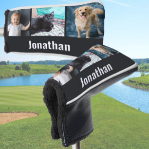 Modern Black Custom Photo Template and Name Golf Head Cover