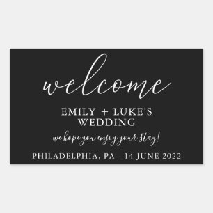 Modern Black Custom Wedding Welcome Rectangular Sticker