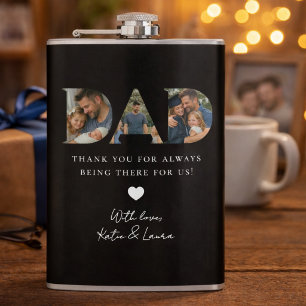 Modern Black Dad Photo Collage Father Day Gift Hip Flask