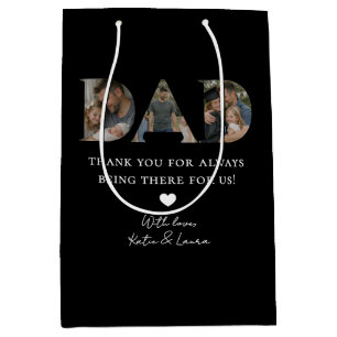 Modern Black Dad Photo Collage Father Day Gift Medium Gift Bag