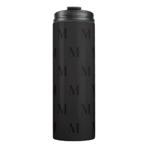 Modern Black Dark Grey Minimalist Monogram Thermal Tumbler