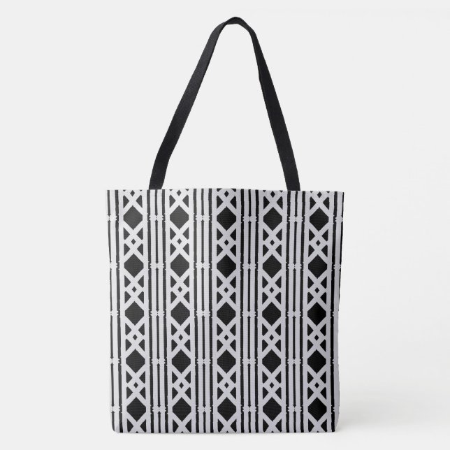 Modern Black Diamond Pattern on Silver Grey Tote Bag (Front)