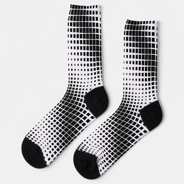 Modern Black Dissolving Square Block Pattern Socks (Left)