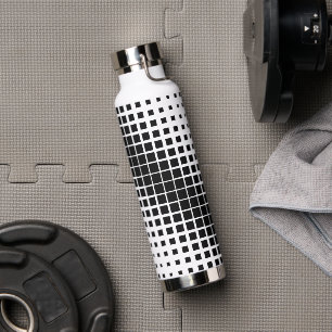 Modern Black Dissolving Square Block Pattern Water Bottle