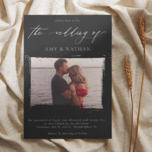 Modern Black Distressed Photo Wedding  Invitation