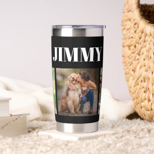 Modern Black Dog Owner Gift 3 Photo Collage Insulated Tumbler