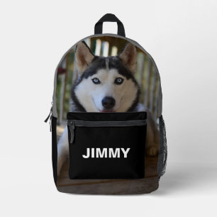 Modern Black Dog Photo Minimalist Printed Backpack