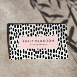 Modern Black Dots Blush Pink Business Card<br><div class="desc">Chic business cards featuring your name and job title framed by a blush pink rectangle with a background of painted black and white dots. The modern business card reverses to display additional business details.</div>