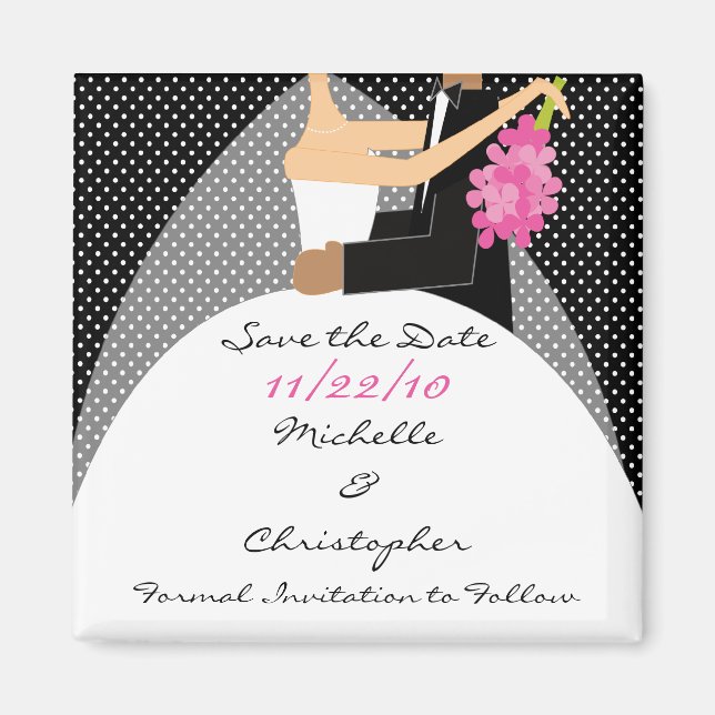 Modern Black Dots Bride & Groom Save The Date Magnet (Front)