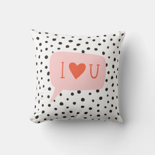 Modern Black Dots Bubble Chat Pink Love Cushion