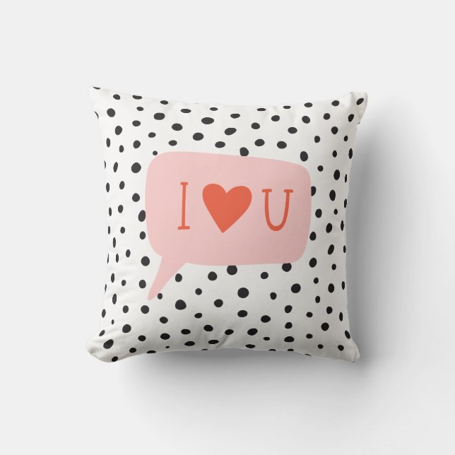 Modern Black Dots Bubble Chat Pink Love Cushion (Front)