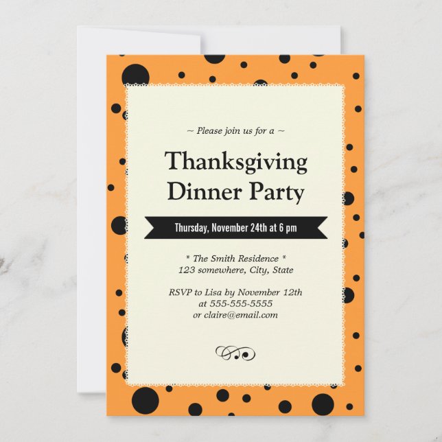 Modern Black Dots Golden Thanksgiving Invitations (Front)