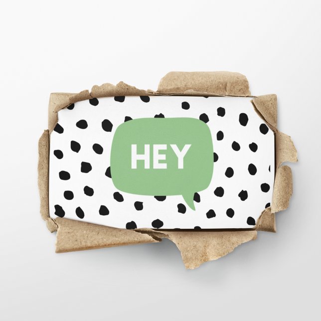 Modern Black Dots & Green Bubble Speech With Hey  Business Card (Creator Uploaded)