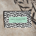 Modern Black Dots Mint Green Business Card<br><div class="desc">Stylish modern business card with a chic black and white brush dot pattern,  mint green accents,  and placeholders for your custom text. Other colours available.</div>