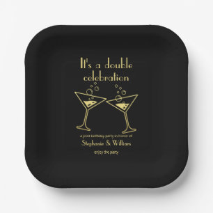 Modern Black Double Celebration Joint Birthday Paper Plate