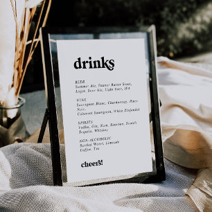 Modern Black Double Sided Wedding Drinks Menu Sign Invitation