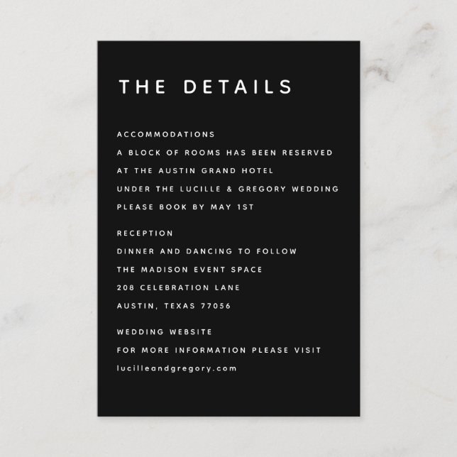 Modern Black Editorial All Caps Enclosure Card (Front)