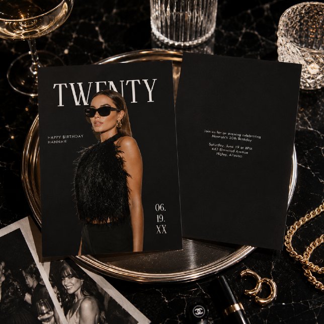 Modern Black Editorial Birthday Invitation (Creator Uploaded)