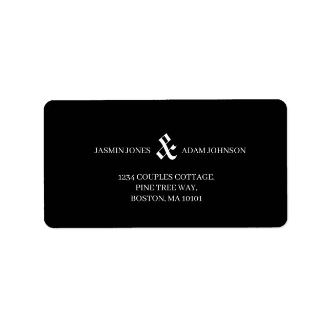 Modern Black Editorial Monogram Wedding Label (Front)