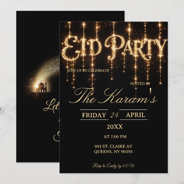 Modern Black elegant Eid Party Invitation  (Front/Back)