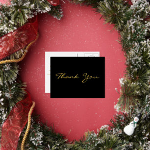 Modern Black Elegant Faux Gold Script Thank You Foil Invitation Postcard